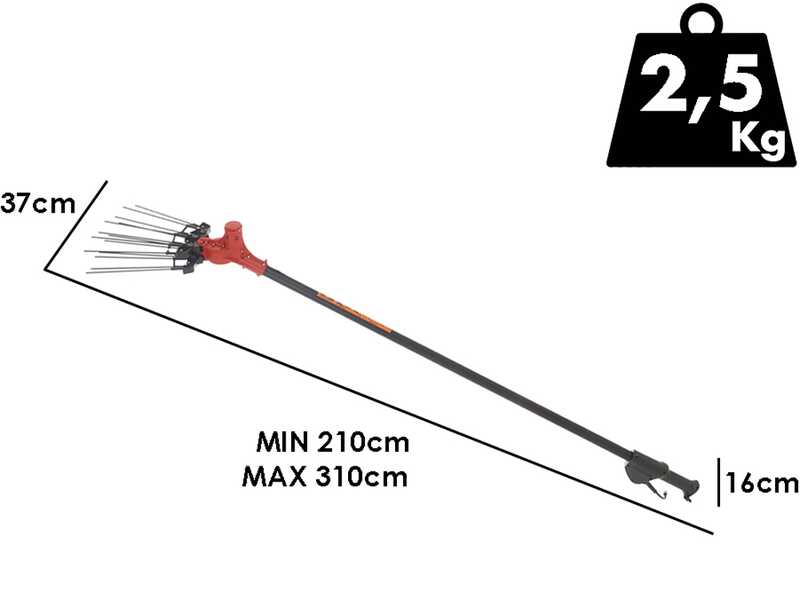 Aima Furia 2.0 Plus &ndash; Elektrischer Akku-Olivenr&uuml;ttler &ndash; Aluminiumstange mit Verl&auml;ngerung 210 cm&ndash;310 cm