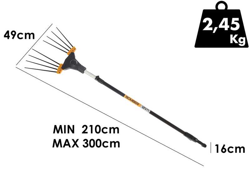 Volpi Bomber 165L &ndash; Elektrischer Akku-Olivenr&uuml;ttler &ndash; Teleskopstange 210/300 cm