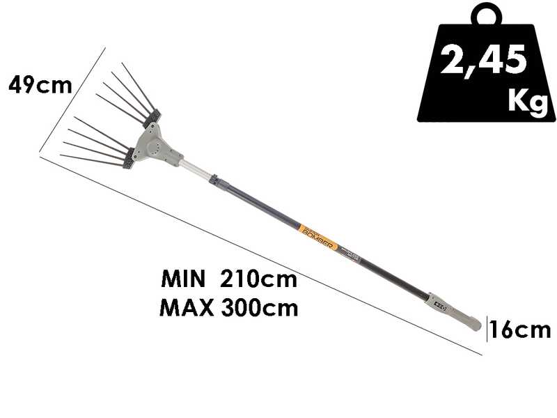 Volpi Super Bomber 195L &ndash; Akku-Elektro-Olivenr&uuml;ttler &ndash; Teleskopstange 210/300 cm