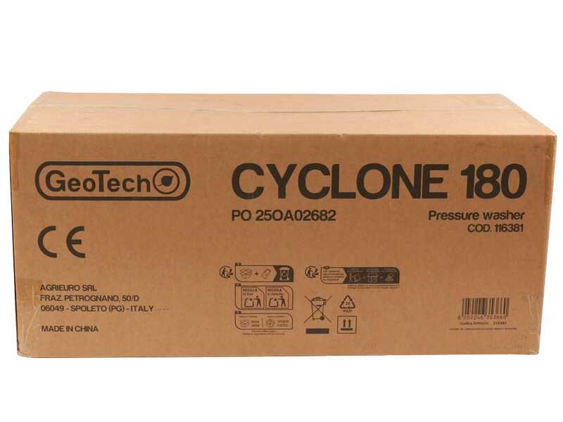 GeoTech Cyclone 180 &ndash; Hochdruckreiniger mit Profi-Lanze + Rohrreinigungssonde &ndash; 180 bar &ndash; 480 l/h