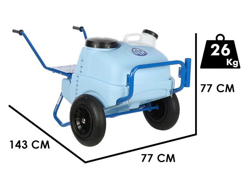 Annovi Reverberi CAR 130/P + AR 30 EM - Wagen mit Spr&uuml;hbeh&auml;lter und Elektropumpe f&uuml;r die Bew&auml;sserung.
