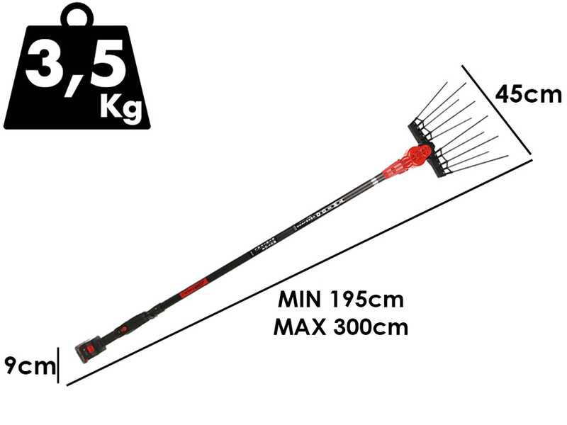 Aima Twigo Cordless &ndash; Akku-Elektro-Olivenernter &ndash; Teleskopstange aus Aluminium 195&ndash;300 cm &ndash; 3 x 21 V 5,2 Ah