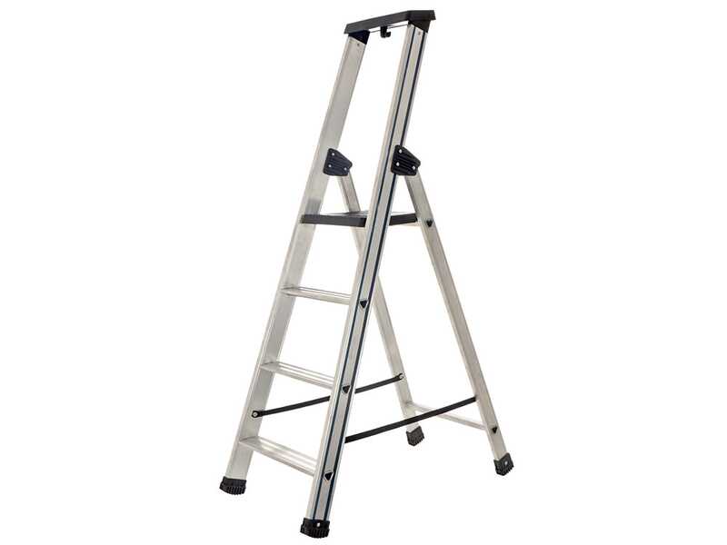 S.T.P. Issima, 4 Stufen, H&ouml;he 1,51 m &ndash; Aluminium-Stehleiter mit St&auml;nder
