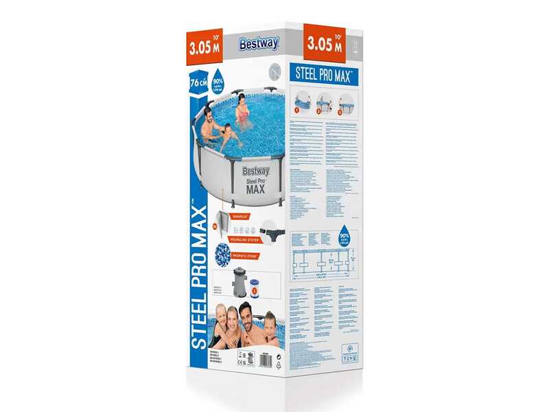 Bestway Steel Pro Max 56408DE - &Oslash;305x76 cm - Runder Pool + Pumpenfilter 16 W