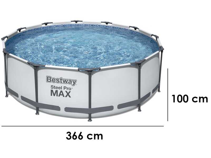 Bestway Steel Pro Max 56418DE - &Oslash;366x100 cm - Runder Pool + Filterpumpe und Leiter