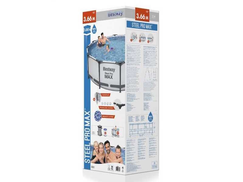 Bestway Steel Pro Max 56418DE - &Oslash;366x100 cm - Runder Pool + Filterpumpe und Leiter