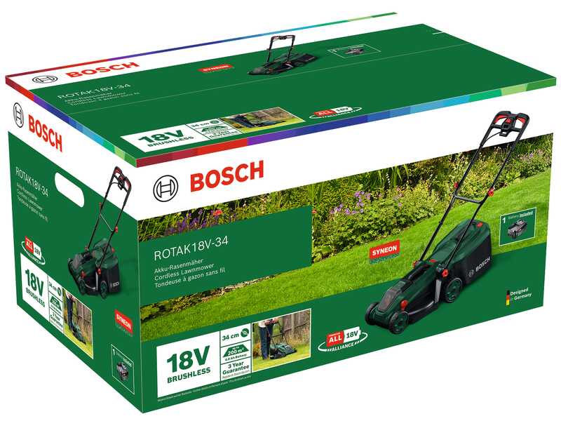 Bosch Rotak18V-34 - Akku-Rasenm&auml;her - 18V/4Ah - Schnittbreite 34 cm