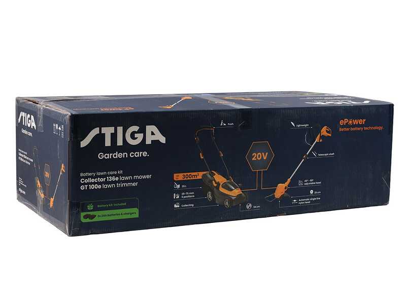 Stiga Collector 136e Kit + GT 100e - Kit  Akku-Rasenm&auml;her + Akku-Rasentrimmer - 40V - 2x 20V/2Ah