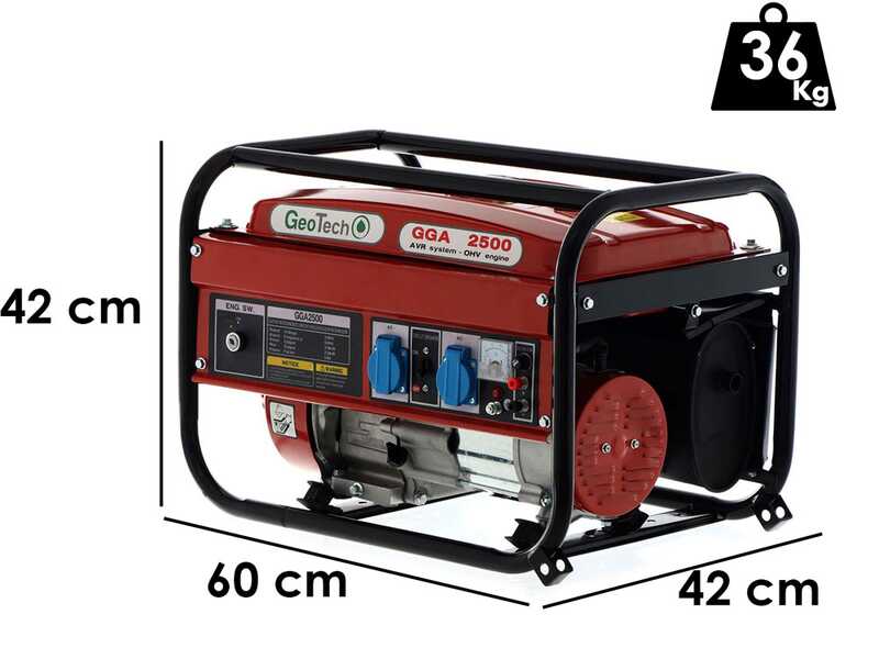 GeoTech GGA2500 - Benzin-Stromerzeuger mit AVR-Regelung 2.2 kW - Dauerleistung 2 kW - 230V