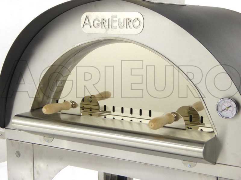 AgriEuro Cibus Inox 80x60 - Edelstahl Holzbackofen f&uuml;r drau&szlig;en - Backf&auml;higkeit: 4 Pizzen