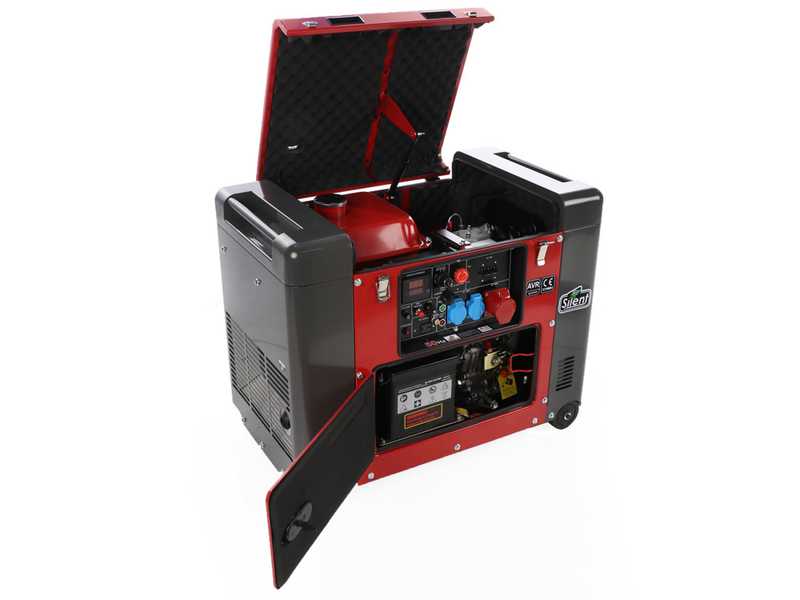 GeoTech Pro DGP8000SE-3 -Diesel-Stromerzeuger leise mit R&auml;dern mit AVR-Regelung 6 kW - Dauerleistung 5.5 kW 400V + ATS