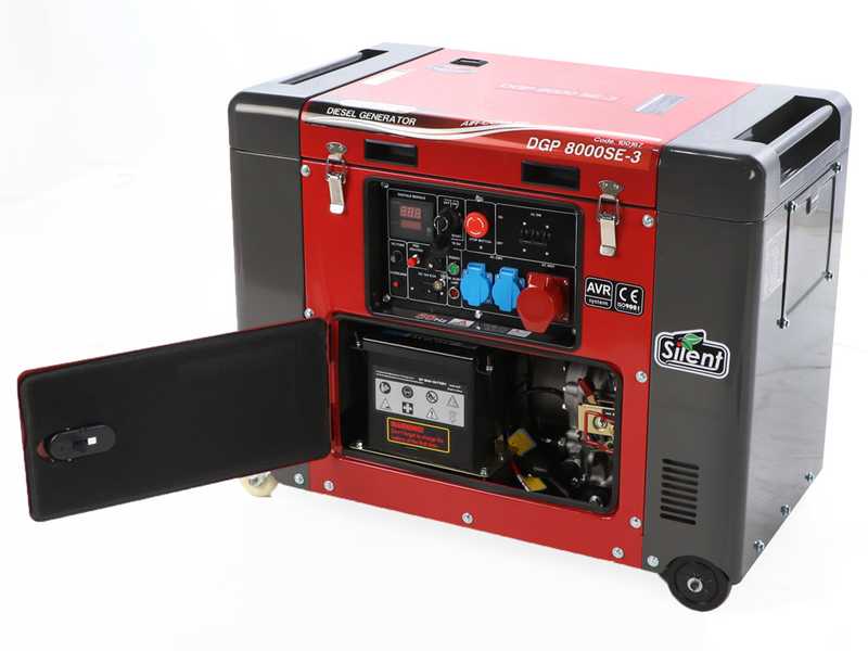 GeoTech Pro DGP8000SE-3 -Diesel-Stromerzeuger leise mit R&auml;dern mit AVR-Regelung 6 kW - Dauerleistung 5.5 kW 400V + ATS