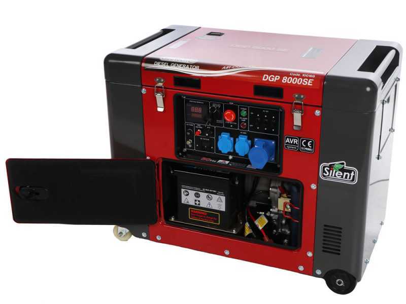 GeoTech Pro DGP8000SE - Diesel-Stromerzeuger leise mit R&auml;dern mit AVR-Regelung 6 kW - Dauerleistung 5.5 kW - 230V