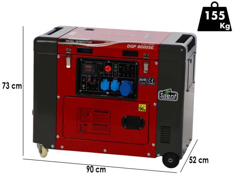 GeoTech Pro DGP8000SE - Diesel-Stromerzeuger leise mit R&auml;dern mit AVR-Regelung 6 kW - Dauerleistung 5.5 kW - 230V