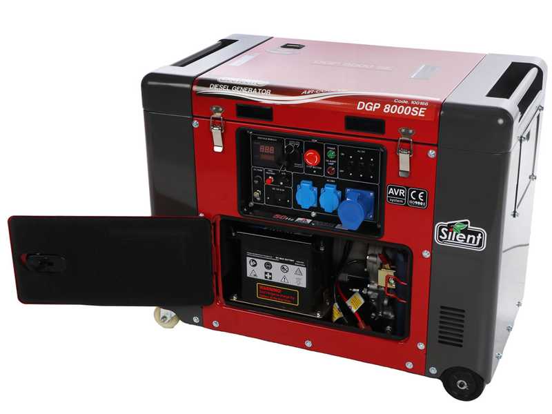 GeoTech Pro DGP8000SE - Diesel-Stromerzeuger leise mit R&auml;dern mit AVR-Regelung 6 kW - Dauerleistung 5.5 kW - 230V + ATS