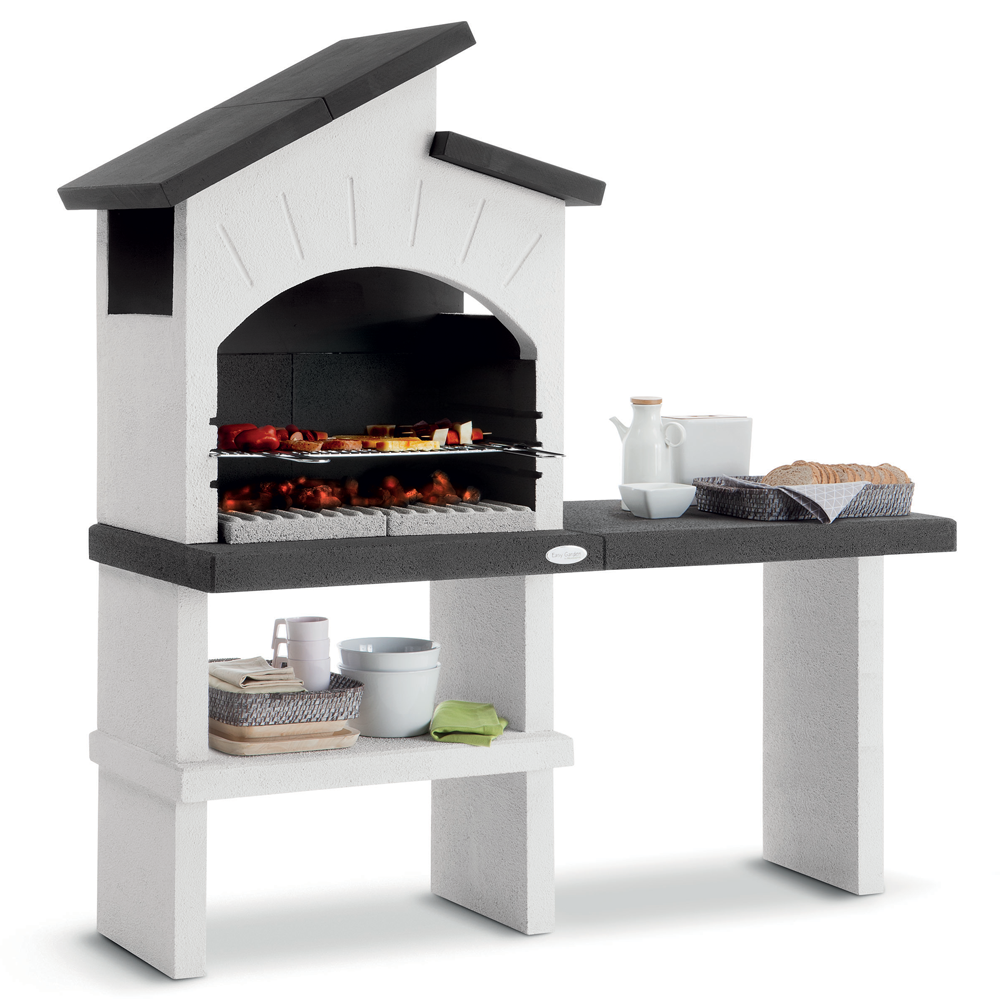 Beton-Grill Für Holzkohle – Fertigkonstruktion, 90 Cm Lang, 184 Cm Hoch (Grillrost Edelstahl)
