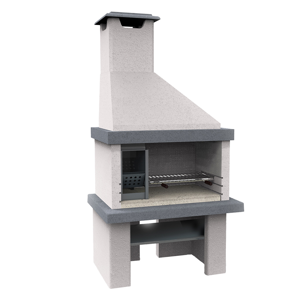 Beton-Grill Für Holzkohle – Fertigkonstruktion, 90 Cm Lang, 184 Cm Hoch (Grillrost Edelstahl)