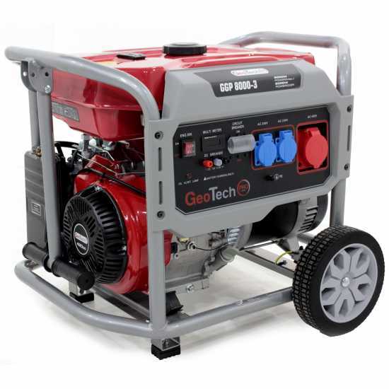 GeoTech Pro GGP 8000-3 - Benzin-Stromerzeuger mit R&auml;dern und AVR-Regelung 6.5 kW - Dauerleistung 6 kW - 400V