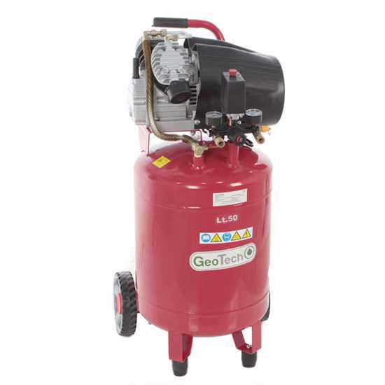 GeoTech AC50V-10-30VC Elektrischer Kompressor mit Wagen - Motor 3 PS - 50 Lt Druckluft vertikal