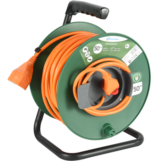 Electraline Schlauchtrommel - 50m - universeller Stecker 3 x 1,5 qmm (3 Kabel mit Abschnitt 1,5 qmm)