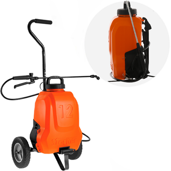 Batteriebetriebene elektrische R&uuml;ckenspritze Stocker mit R&auml;dern und 12 L Tank