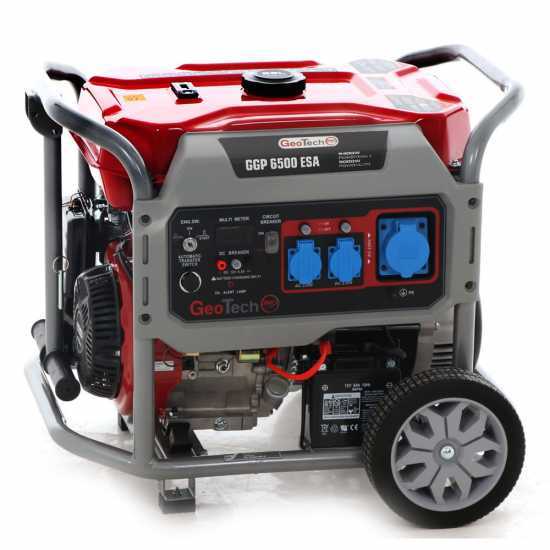 GeoTech Pro GGP 6500 ESA - Benzin-Stromerzeuger mit R&auml;dern und AVR-Regelung und Elektrostarter 5.4 kW - Dauerleistung 5 kW - 230V