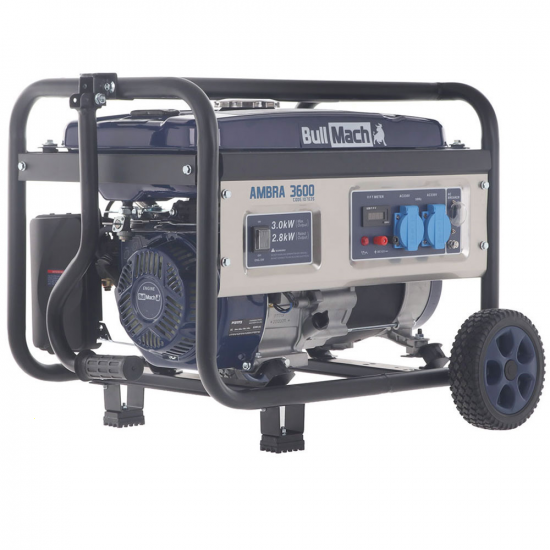 BullMach AMBRA 3600 - Benzin-Stromerzeuger mit R&auml;dern und AVR-Regelung 3 kW - Dauerleistung 2.8 kW - 230V