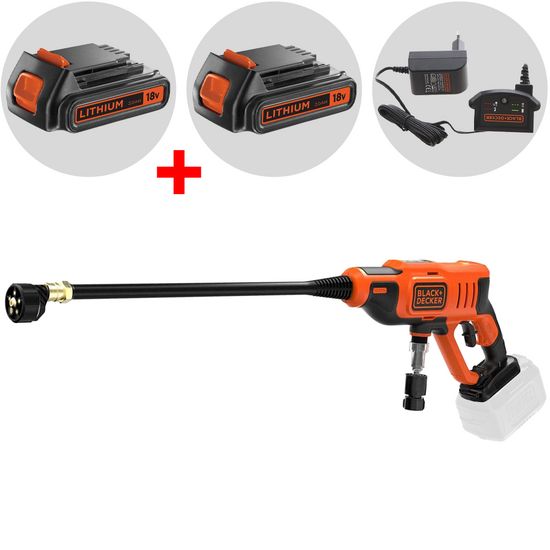 Akku-Hochdruckreiniger Black &amp; Decker BCPC18D1 + Gratis 18-V-Akku 2 Ah - 5-in-1 Multifunktionsd&uuml;se