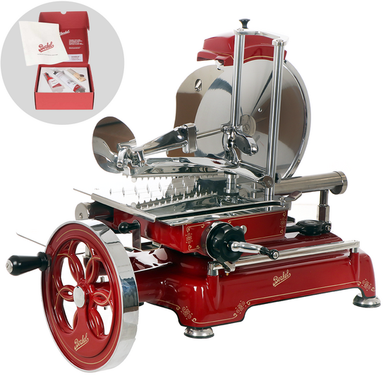 BERKEL TRIBUTE Rot - Schwungrad Aufschnittmaschine mit Messer aus verchromtem Stahl 300 mm