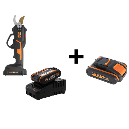 HERBST-PROMO Akku-Baumschere Worx WG330E 20V + zus&auml;tzliche 20 V - 2.0 Ah Batterie