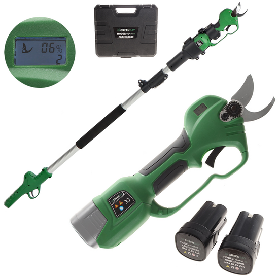 GreenBay TopCut 28 - Akku-Baumschere - 2x 16.8V 2Ah - 150/210 cm - Schnittdurchmesser max. 28 mm