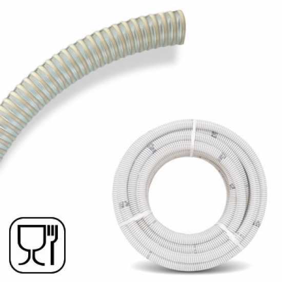 Spiral-Saugschlauch, durchsichtig aus PVC f&uuml;r Lebensmittel &Oslash; 30 mm - 5 Meter