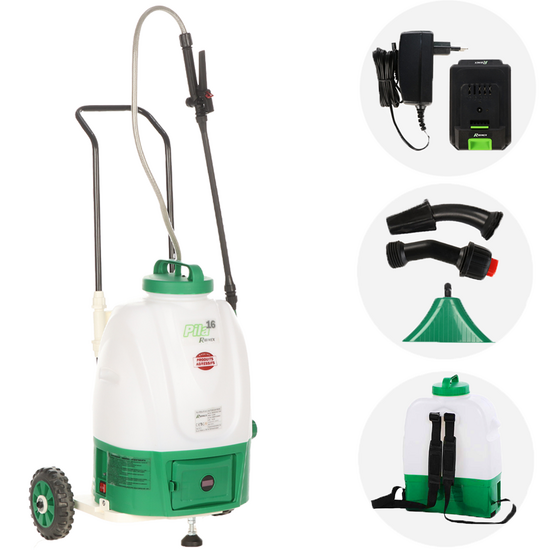 Ribimex Pila 16 &ndash; Batteriebetriebene Spr&uuml;hpumpe mit Fahrgestell &ndash; 16 Liter &ndash; 20 V &ndash; 2 Ah