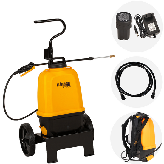 Volpi V-BLACK VITA 16 &ndash; Akku-R&uuml;ckenspritze mit Trolley und 2 m Schlauch