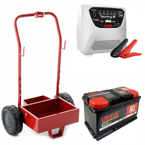 Komplettset: Metallwagen + 80 Ah Batterie + Ladeger&auml;t Telwin TOURING 18