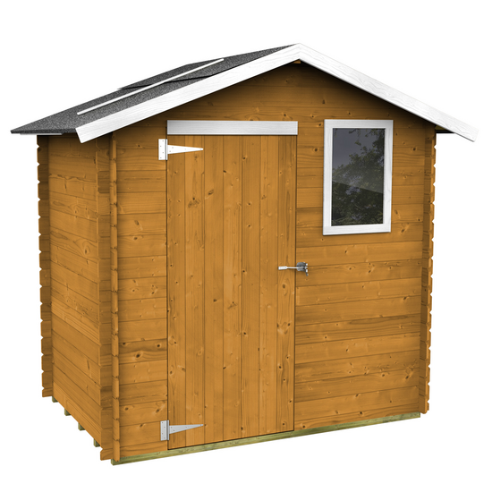 Alce Livia 198x130 L&auml;rche &ndash; Ger&auml;tehaus aus Holz &ndash; Mit Frontfenster &ndash; 198x130x205 cm