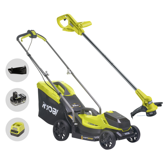 Ryobi RLM18X33B50LT23A &ndash; Akku-Rasenm&auml;her- und Rasentrimmer-Set &ndash; 18V 5Ah &ndash; Schnittbreite 33 cm + 23 cm