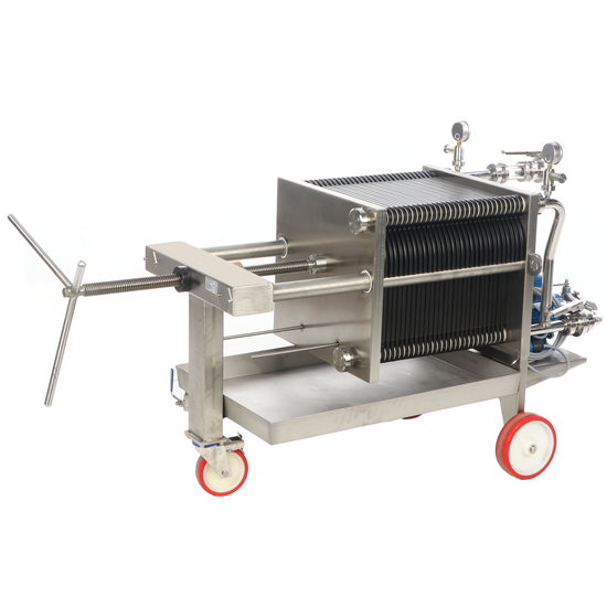 Enotecnica Pillan FC43 - Professioneller Weinfilter f&uuml;r Keller mit 30 Kartons 40x40 cm - Edelstahlrahmen und Pumpe