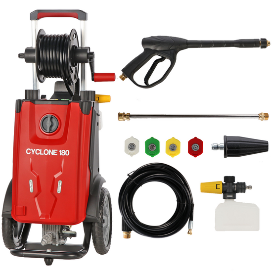 GeoTech Cyclone 180 &ndash; Hochdruckreiniger mit Profi-Lanze + Rohrreinigungssonde &ndash; 180 bar &ndash; 480 l/h