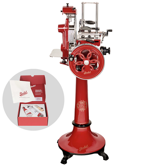 BERKEL B2 rot - Aufschnittmaschine mit Schwungrad mit Sockel - Messer 265 mm aus verchromtem Stahl