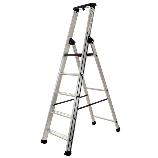 S.T.P. Issima – Aluminium-Stehleiter mit Ständer– 5 Stufen – Höhe 1,74 m