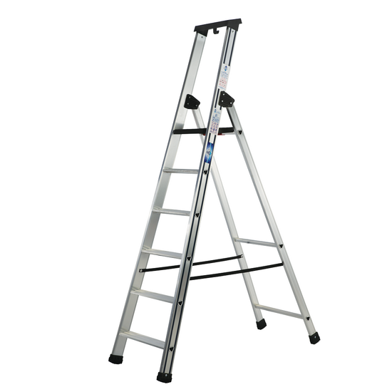 S.T.P. Issima – Aluminium-Stehleiter mit Ständer– 6 Stufen – Höhe 1,97 m