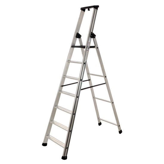 S.T.P. Issima – Aluminium-Stufenstehleiter mit Ständer – 7 Stufen – 2,20 m