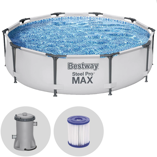 Bestway Steel Pro Max 56408DE - &Oslash;305x76 cm - Runder Pool + Pumpenfilter 16 W