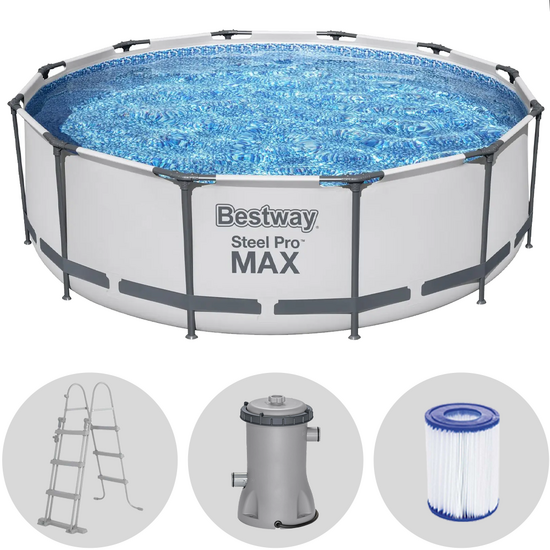 Bestway Steel Pro Max 56418DE - Ø366x100 cm - Runder Pool + Filterpumpe und Leiter