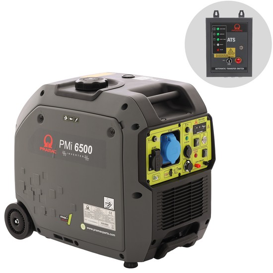 Pramac PMi 6500 – Stromerzeuger– 6,5 kW – 6 kW Gleichstrom, einphasig 230V – inklusive ATS-Schalttafel