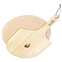 Pizzastein-Set: runde Pizzastein und Holzschieber