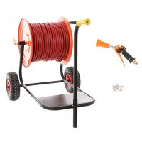 Schlauchhaspel - Epoxidfarbe - mit Wagen - 100 Meter - 40 bar - mit professioneller Spritzpistole f&uuml;r Hochb&auml;ume