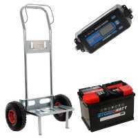 Komplettes Olivenernteset: Batteriewagen Geotech + Batterie 50 Ah + Ladeger&auml;t Awelco Automatic 20